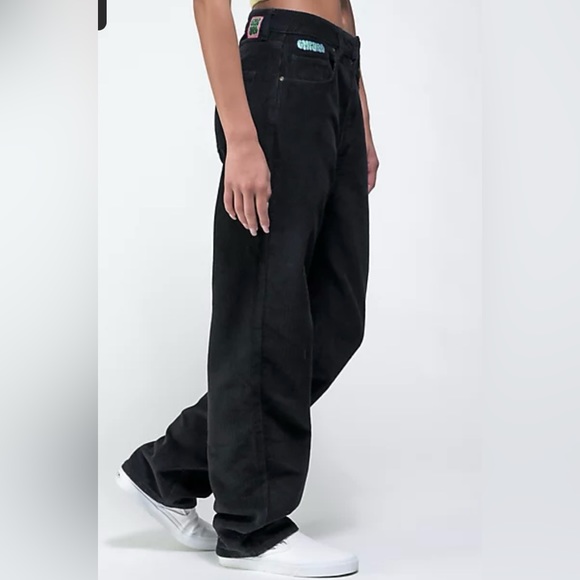 Empyre Pants - Empyre Women Tori Black Corduroy High Rise Straight Leg Baggy Skate Pants -0